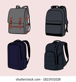 Set of backpack hand drawing vector illustration