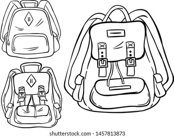 Set of Backpack With Hand Drawn or Sketchy Style
