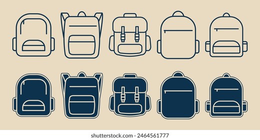 set backpack icon logo minimalist vector illustration design, school bag logo design graphic template