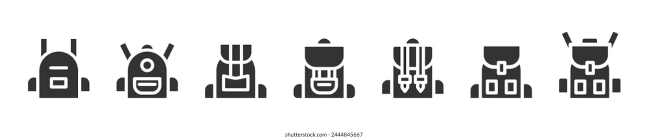 Satz von Rucksack-Icons. Satchel-Icon-Set. Schultüten-Schildersatz. Vektorillustration.