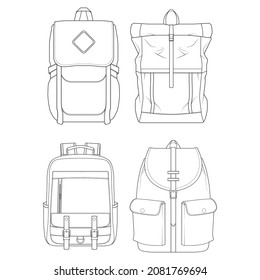 Set Backpack Outline Drawing Vector Set Stock Vector (Royalty Free ...