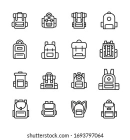 Set of backpack related vector line icons. Premium linear symbols pack. Vector illustration isolated on a white background. Web symbols for web sites and mobile app. Trendy design. 