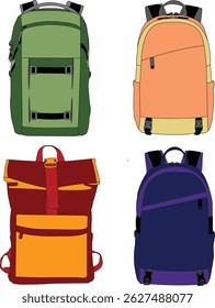 set of backpack school ccolorfull, cartoon backpack isolated, backpacks flat vector, Cartoon school backpacks, backpack icon colorfull