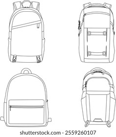 Set of backpack school colorfull, cartoon backpack isolated, backpacks flat vector, Cartoon school backpacks