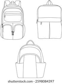 Set of backpack school hand draw, line art backpack isolated, backpacks flat vector, Cartoon school backpacks