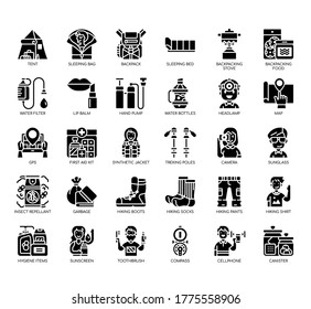 Set of backpacker thin line and pixel perfect icons for any web and app project. 