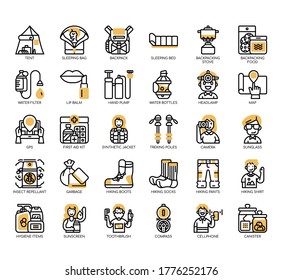 Set of backpacker thin line and pixel perfect icons for any web and app project. 