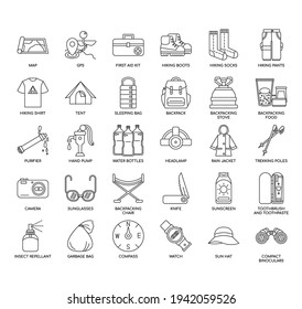 Set of backpacker thin line and pixel perfect icons for any web and app project. 