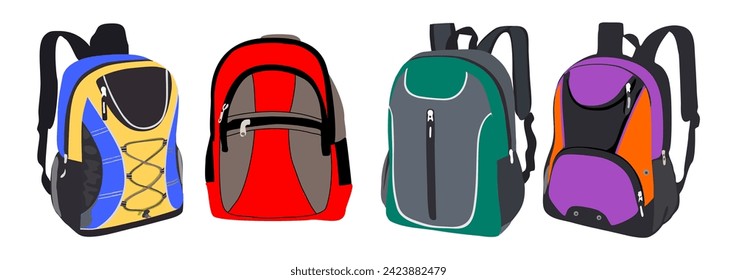 Set of backpacks isolated on white background. 