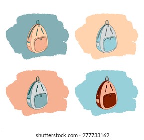 Set of backpacks in vintage style. Vector illustration.