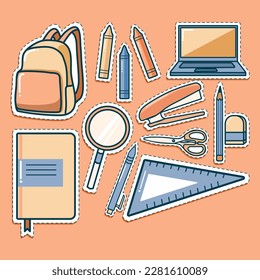 Set of Back-to-School Item Cute Sticker Illustration Set