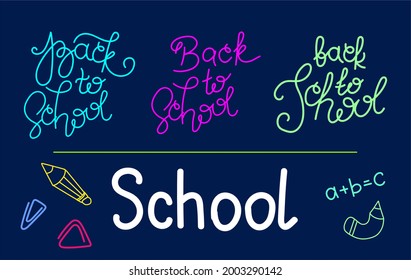 A set of back-to-school letterings hand-drawn in neon style. Vector illustration in a flat style.