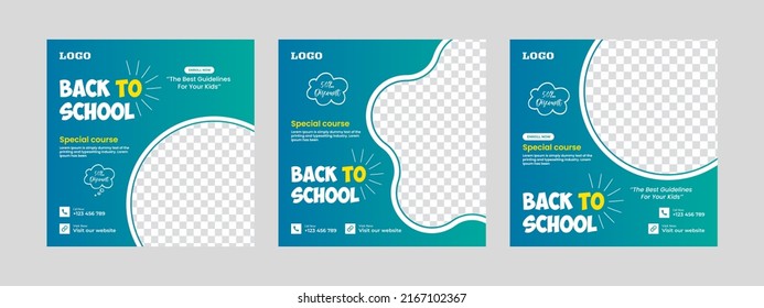 Set of back-to-school social media post background and photo school admission or education social media pack template. web banner internet ads and cover or poster