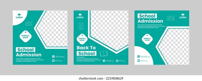 Set of back-to-school social media post background and photo school admission or education social media pack template. web banner internet ads and cover or poster