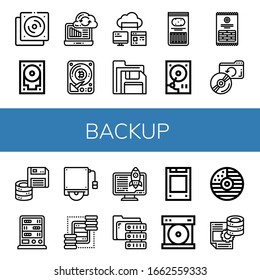 Conjunto de iconos de copia de seguridad. Como Cd, disco duro, sincronización, disco duro, almacenamiento de equipos, disco flexible, etiquetas, copia de seguridad, servidor, servidores, unidad de estado sólido, disco compacto, iconos de copia de seguridad