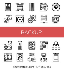 Set of backup icons such as Sticks, Backup, Server, Compact disc, Hard disk, Database, Cd, Online robbery, Computer storage, Servers, Solid state drive , backup
