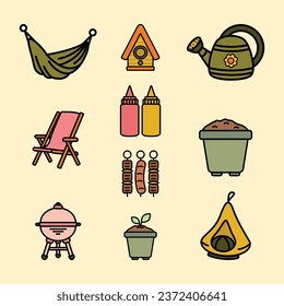 Set of Backyard object Cute Flat Line Illustration