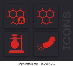 Set Bacteria, Chemical formula, Chemical formula and Test tube flask on stand icon. Vector
