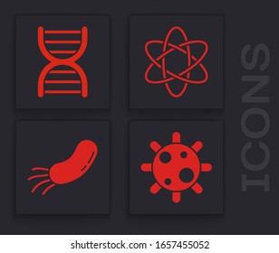 Set Bacteria, DNA symbol, Atom and Bacteria icon. Vector