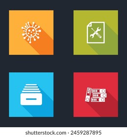 Set Bacteria, File document service, Drawer with documents and Office folders icon. Vector