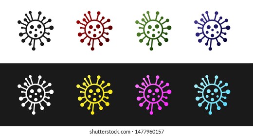 Set Bacteria icon isolated on black and white background. Bacteria and germs, microorganism disease causing, cell cancer, microbe, virus, fungi.  Vector Illustration