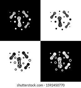Set Bacteria icon isolated on black and white background. Bacteria and germs, microorganism disease causing, cell cancer, microbe, virus, fungi.  Vector Illustration