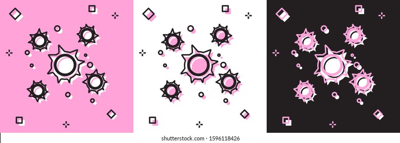Set Bacteria icon isolated on pink and white, black background. Bacteria and germs, microorganism disease causing, cell cancer, microbe, virus, fungi.  Vector Illustration