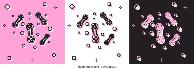 Set Bacteria icon isolated on pink and white, black background. Bacteria and germs, microorganism disease causing, cell cancer, microbe, virus, fungi.  Vector Illustration