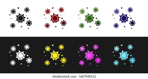 Set Bacteria icon isolated on black and white background. Bacteria and germs, microorganism disease causing, cell cancer, microbe, virus, fungi.  Vector Illustration