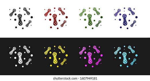 Set Bacteria icon isolated on black and white background. Bacteria and germs, microorganism disease causing, cell cancer, microbe, virus, fungi.  Vector Illustration