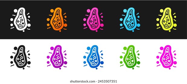 Set Bacteria icon isolated on black and white background. Bacteria and germs, microorganism disease causing, cell cancer, microbe, virus, fungi.  Vector