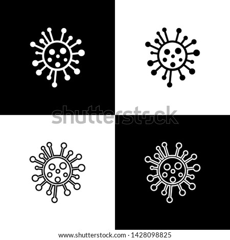 Set Bacteria icon isolated on black and white background. Bacteria and germs, microorganism disease causing, cell cancer, microbe, virus, fungi.  Vector Illustration