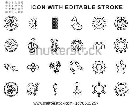 Set of Bacteria  Icons design.Virus,Bacteria, Petri Dish and more. Editable Stroke. Eps10