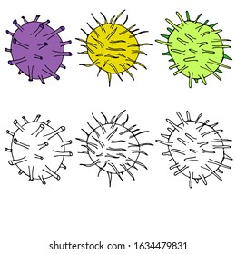 Set Bacteria, Microbes and Viruses. Microorganisms Isolated On White Background Vector Illustrated Set. Hand drawn and doodle style in color, white and black.
