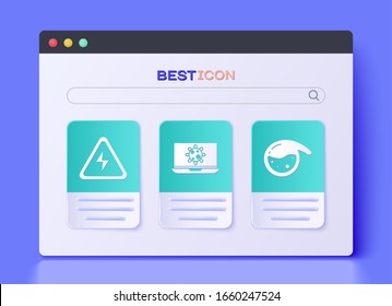 Ponga bacterias en el portátil, señal de alto voltaje y el tubo de prueba y el icono químico del matraz. Vector