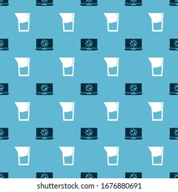 Set Bacteria on laptop and Laboratory glassware or beaker on seamless pattern. Vector