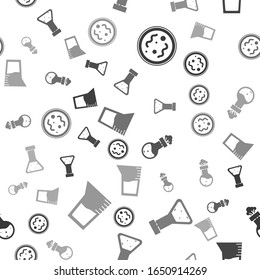 Set Bacteria, Test tube and flask chemical, Test tube and flask chemical and Laboratory glassware or beaker on seamless pattern. Vector