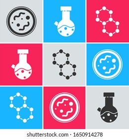 Coloque el icono de bacterias, probeta y quema de frasco y molécula. Vector
