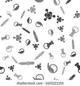 Set Bacteria, Test tube and flask chemical, Test tube and flask chemical and Pipette on seamless pattern. Vector