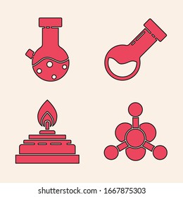Set Bacteria, Test tube and flask chemical, Test tube and flask chemical and Alcohol or spirit burner icon. Vector