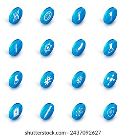 Set Bacteria, Test tube and flask chemical, Tweezers, Chemical formula,  and  icon. Vector