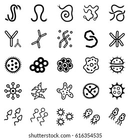 Set of bacteria virus and germ icons. Icons of harmful bacteria, fungus, microbe and other vermin. Vector illustration.