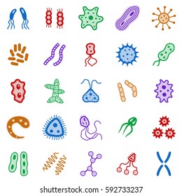 Set of bacteria and virus icons. Icons of harmful bacteria, fungus and other vermin. Vector illustration.