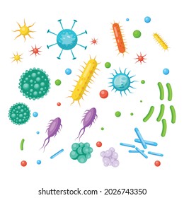 set of bacteria, viruses, germs, microbes volume 2. microbiology organism, probiotics cell. vector illustration icon design