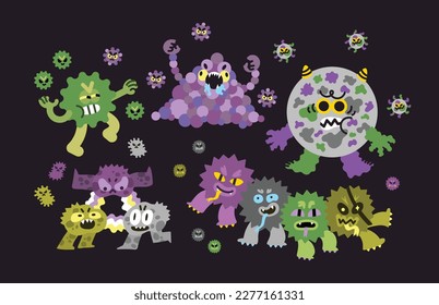 Set of Bad Bacteria Cartoon Character