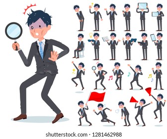 A set of bad condition businessman with digital equipment such as smartphones.There are actions that express emotions.It's vector art so it's easy to edit.