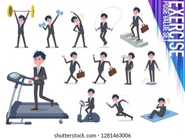 A set of bad condition businessman on exercise and sports.There are various actions to move the body healthy.It's vector art so it's easy to edit.