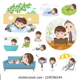 A set of bad condition women about relaxing.There are actions such as vacation and stress relief.It's vector art so it's easy to edit.