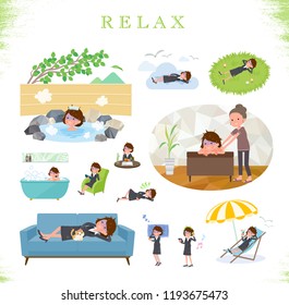 A set of bad condition women about relaxing.There are actions such as vacation and stress relief.It's vector art so it's easy to edit.