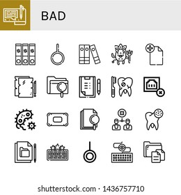 Set of bad icons such as File, Neutral, Files, Devil, Scoring, Broken tooth, Connection error, Bacteria, Pillow, Disagreement, High score, Keylogger , bad